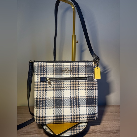 Like new -coach Rowan File Bag With Garden Plaid Print - Picture 1 of 11